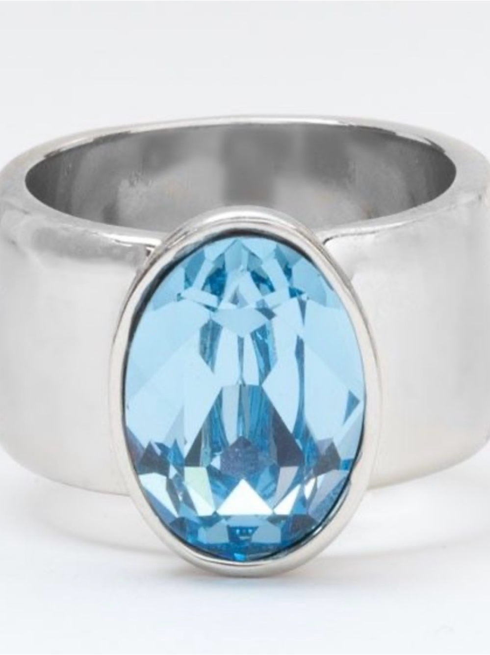 Touchstone Crystal Aquamarine Crystal Oval Statement Ring - Silver Tone